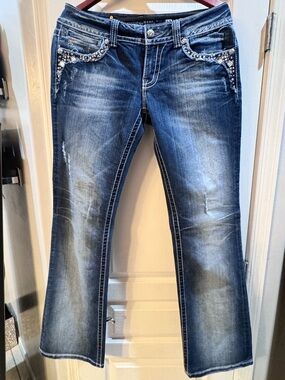 Miss Me Dark Blue Embellished Flare Jeans